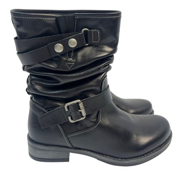 Eric Michael Womens Black Leather Laguna Moto Slouch Pull On Boot Size EU 38 - Picture 1 of 11